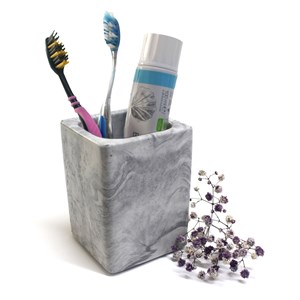 Kare,  Desenli, Beton Diş Fırçalığı, Dekoratif Diş Fırçası Kabı, Diş Fırçası StandıFK120-D
